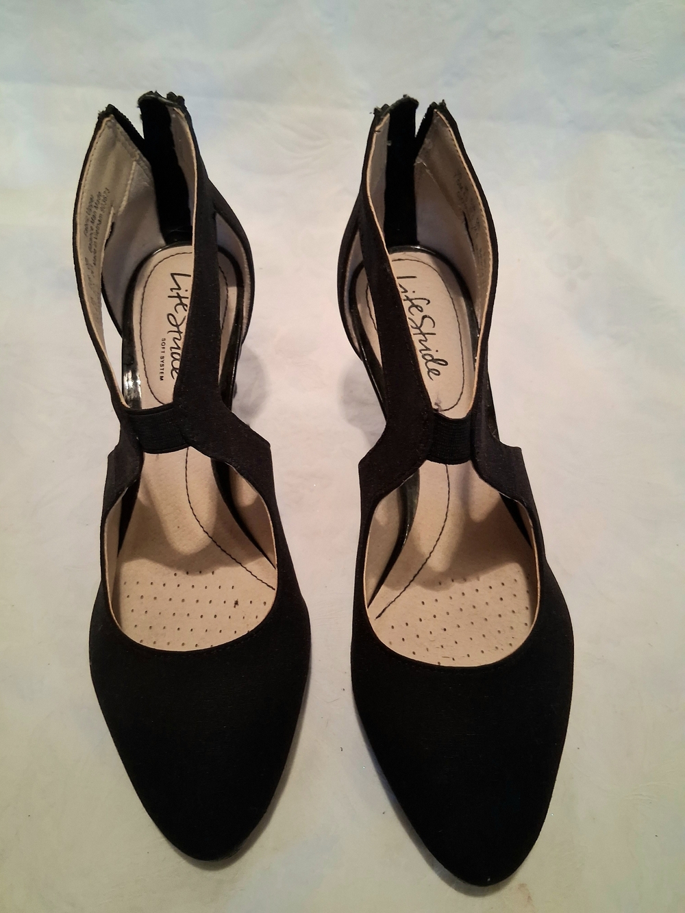 Life Stride Black T-Strap Pointed Toe Pumps
